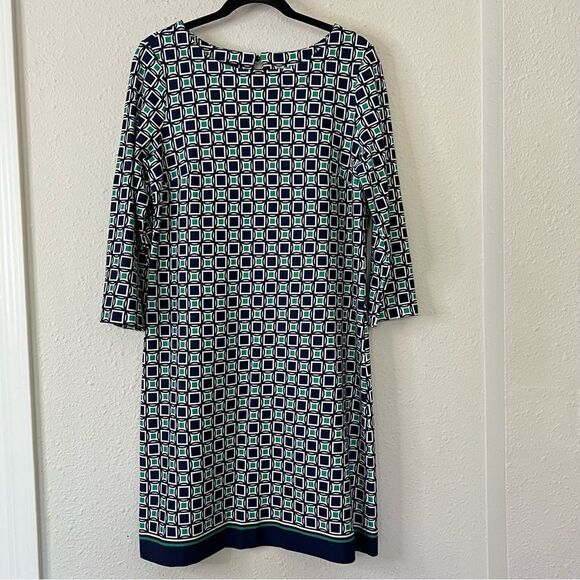 Talbots Geometric Print 3/4 Sleeve Shift Dress Size 8 - Picture 2 of 6